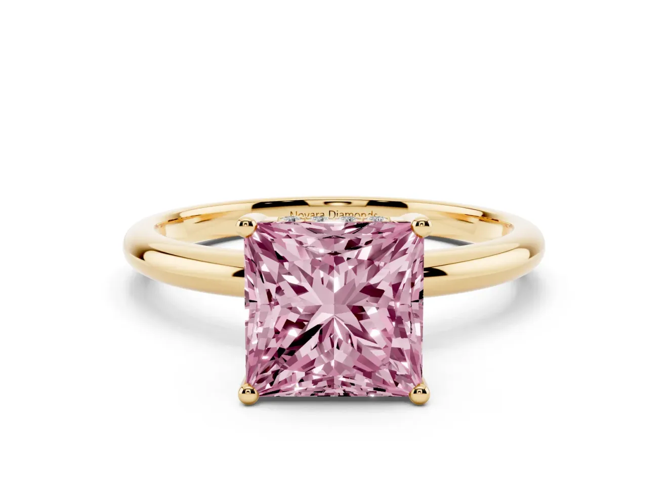 Princess Cut Hidden Halo Engagement Ring Setting for a Fancy Pink Lab-Grown Diamond | Plain Band | Yellow Gold