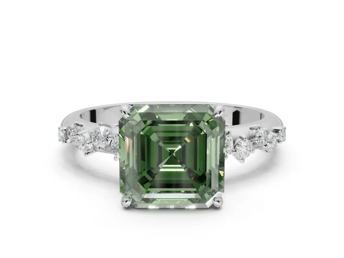Asscher Cut Graduated Solitaire Engagement Ring Setting for a Fancy Green Lab-Grown Diamond | Sterling Silver