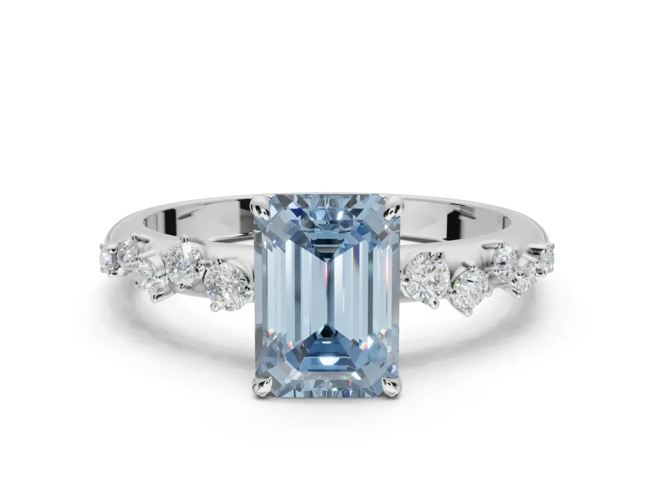 Emerald Cut Graduated Solitaire Engagement Ring Setting for a Fancy Blue Lab-Grown Diamond | Sterling Silver