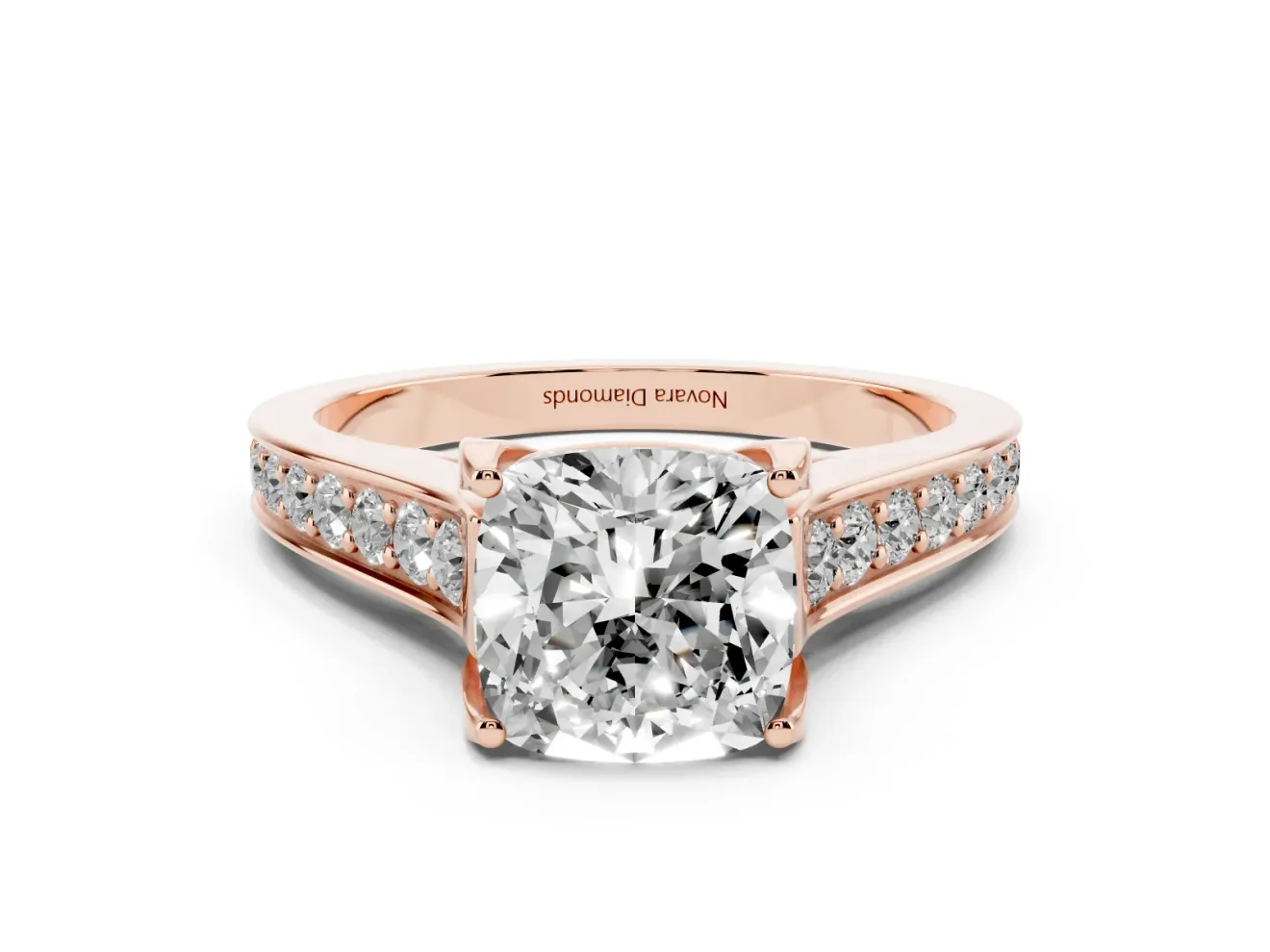 Cushion Cut Graduated Pavé Solitaire Engagement Ring Setting | Wide Pavé Row Band | Rose Gold