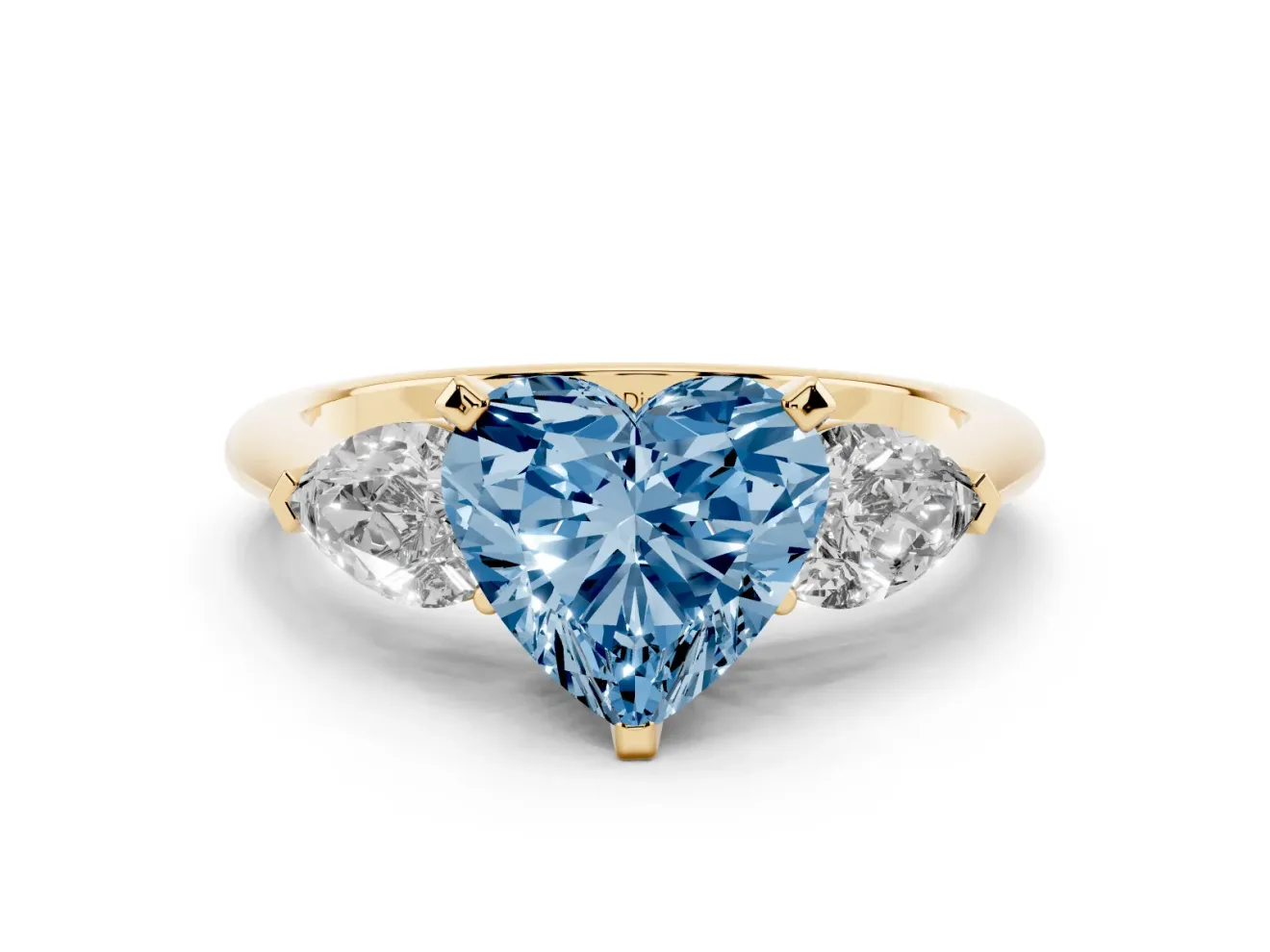 Heart-Shaped 3-Stone Engagement Ring Setting for a Fancy Blue Lab-Grown Diamond | Yellow Gold