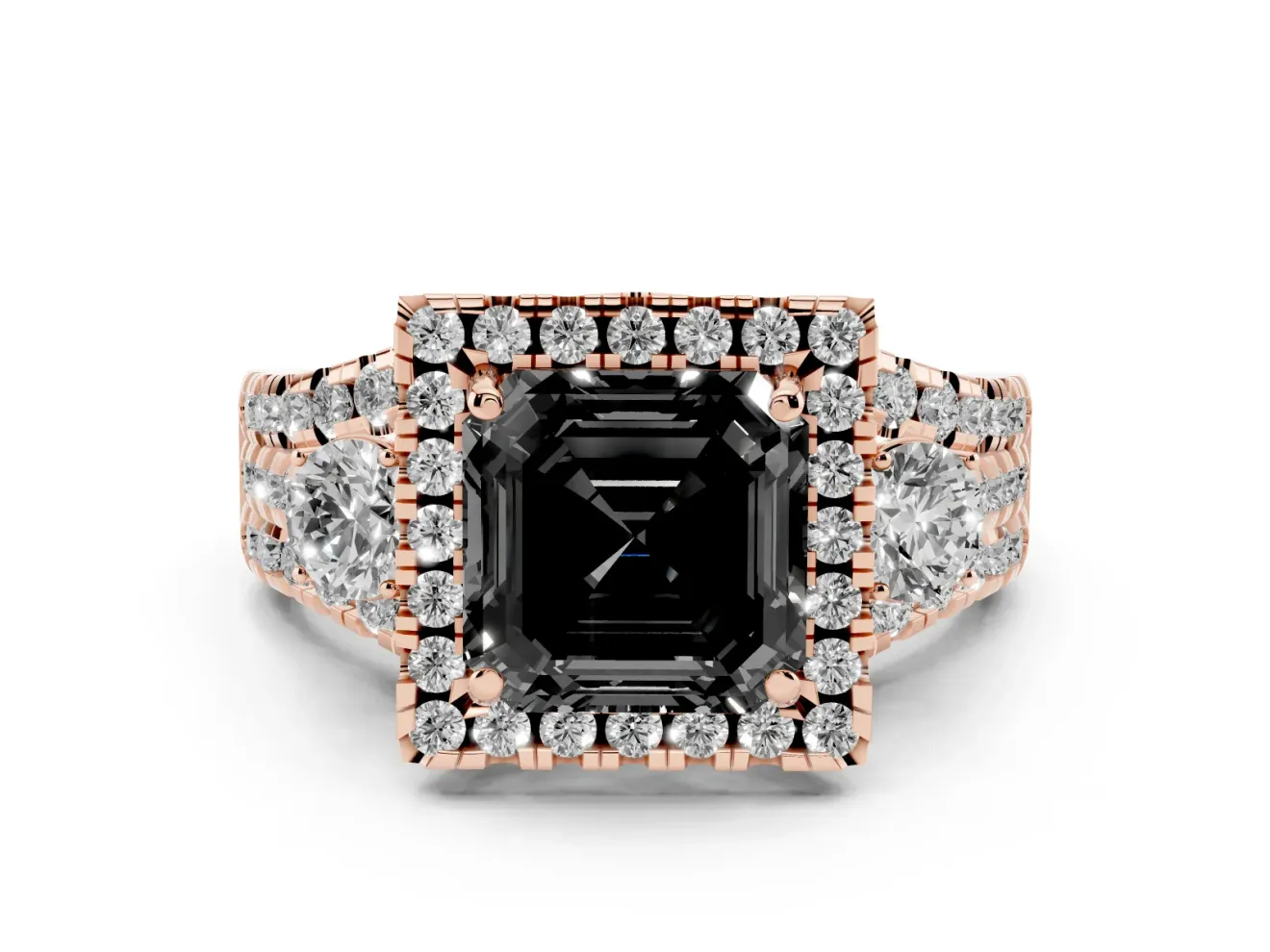 Asscher Cut Halo Split Shank Engagement Ring Setting for a Black Center | Rose Gold