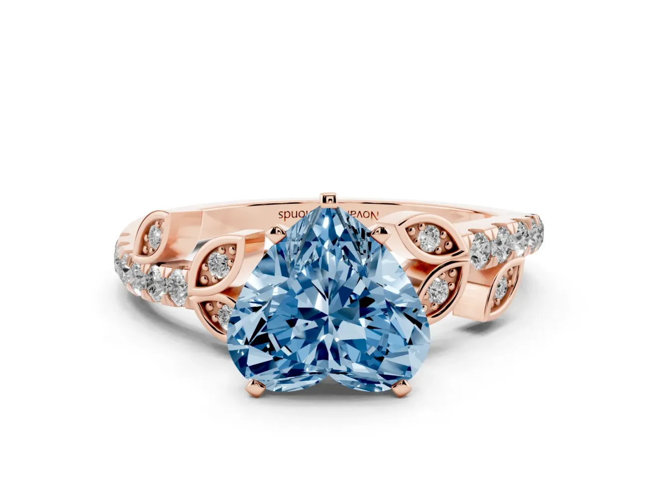 Heart-Shaped Leaf Pavé Engagement Ring Setting for a Fancy Blue Lab-Grown Diamond | Rose Gold