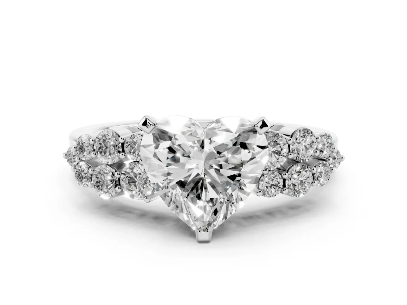 Heart Cut Diamond Cluster Engagement Ring Set in Platinum with Pavé Band and Prong Setting