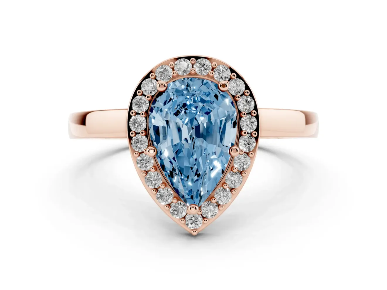 Pear-Shaped Thin Halo Engagement Ring Setting for a Fancy Blue Lab-Grown Diamond | Slim Plain Band | Rose Gold