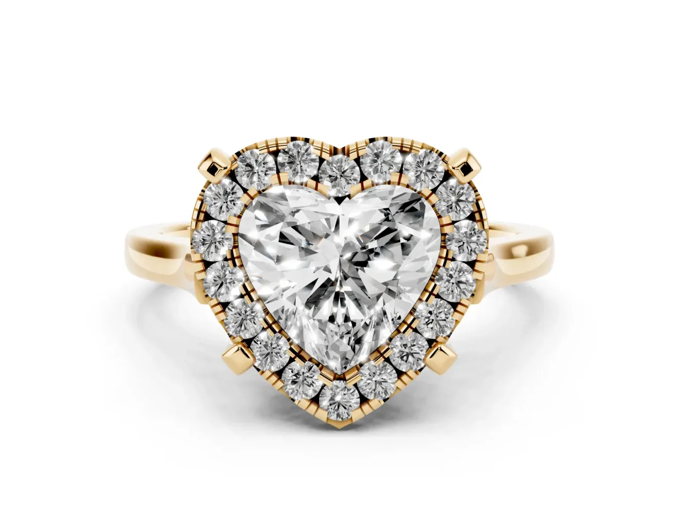 Heart-Shaped Claw Corner Halo Engagement Ring Setting | Slim Plain Band | Yellow Gold