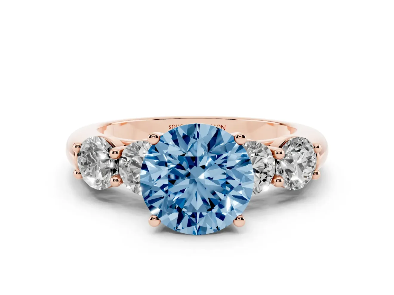 Round Five Stone Engagement Ring Setting for a Fancy Blue Lab-Grown Diamond | Plain Band | Rose Gold
