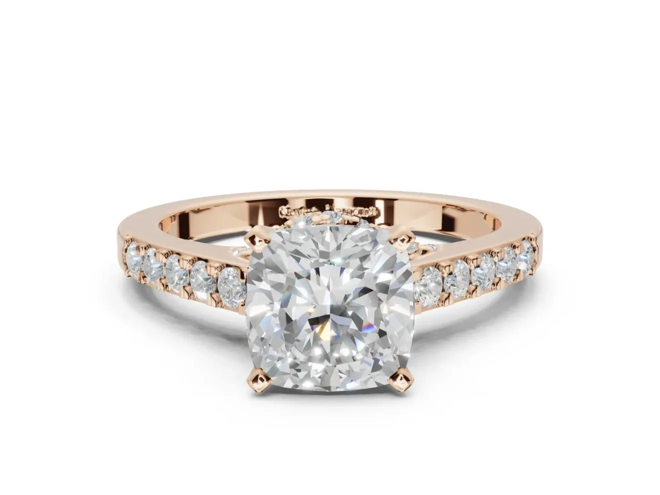 Cushion Cut Pavé Solitaire Engagement Ring Setting | Crossover Gallery | Rose Gold