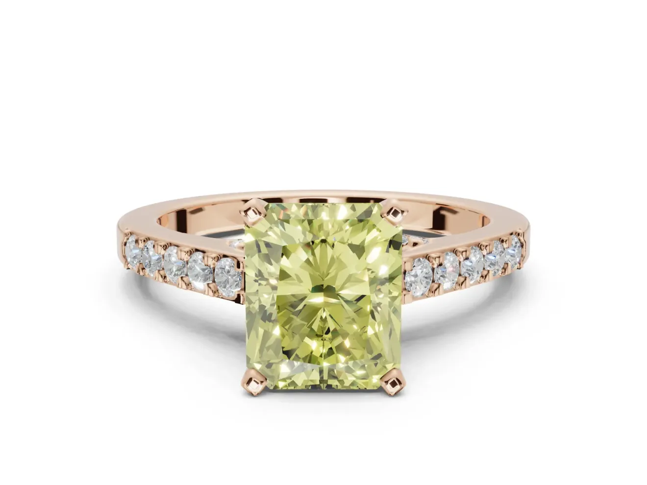 Radiant Cut Pavé Solitaire Engagement Ring Setting for a Fancy Yellow Lab-Grown Diamond | Crossover Gallery | Rose Gold