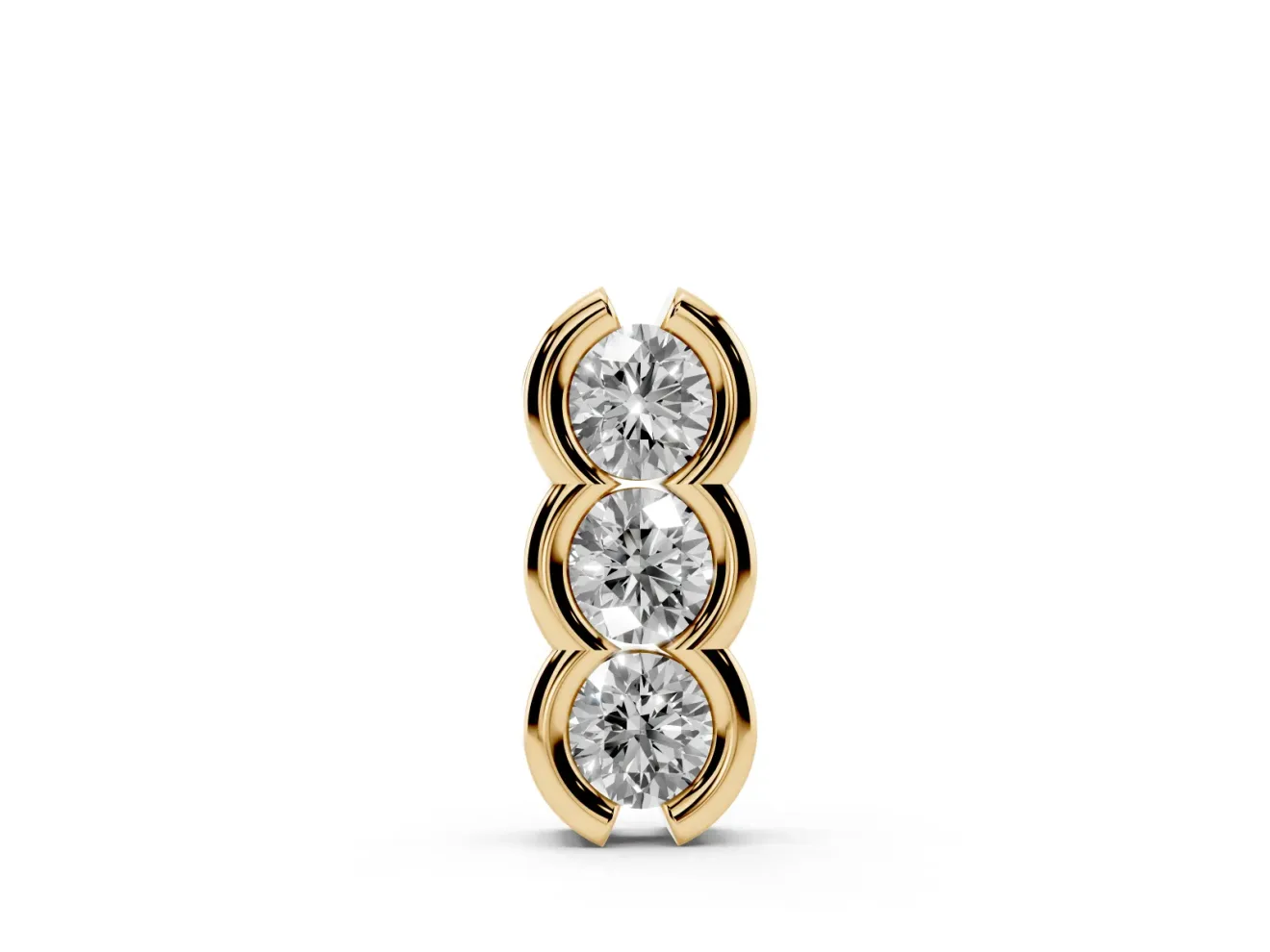 Round Lab-Grown Diamond Three-Stone Vertical Pendant Necklace | Scalloped Rails | Yellow Gold