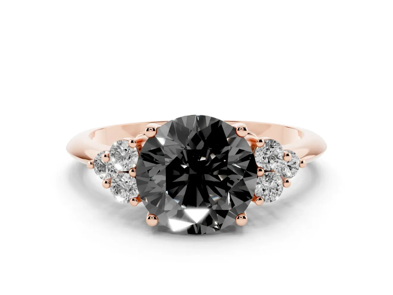 Round Cluster Accent Engagement Ring Setting for a Black Center | Plain Band | Rose Gold