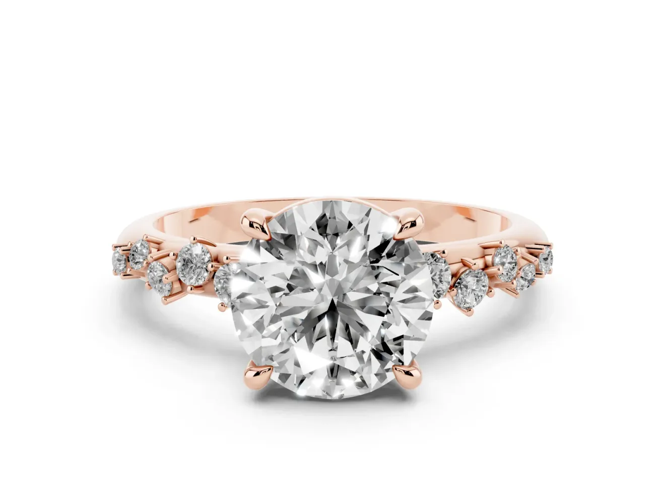 Round Graduated Accent Engagement Ring Setting | Scattered Shoulders | Rose Gold