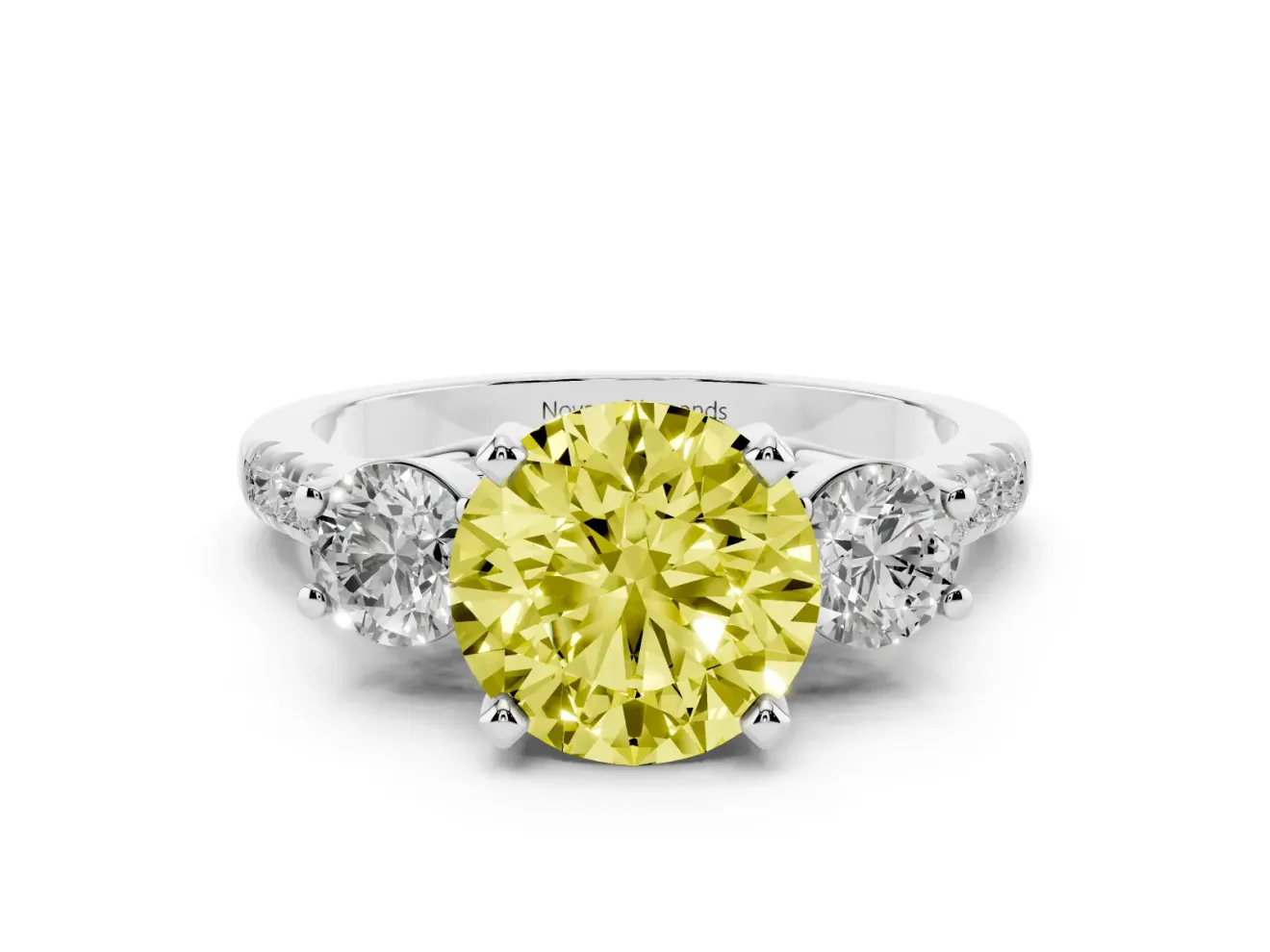 Round Three-Stone Engagement Ring Setting for a Fancy Yellow Lab-Grown Diamond | White Gold