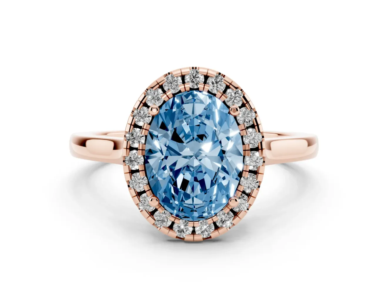 Oval Halo Engagement Ring Setting for a Fancy Blue Lab-Grown Diamond | Flat Tapered Band | Rose Gold