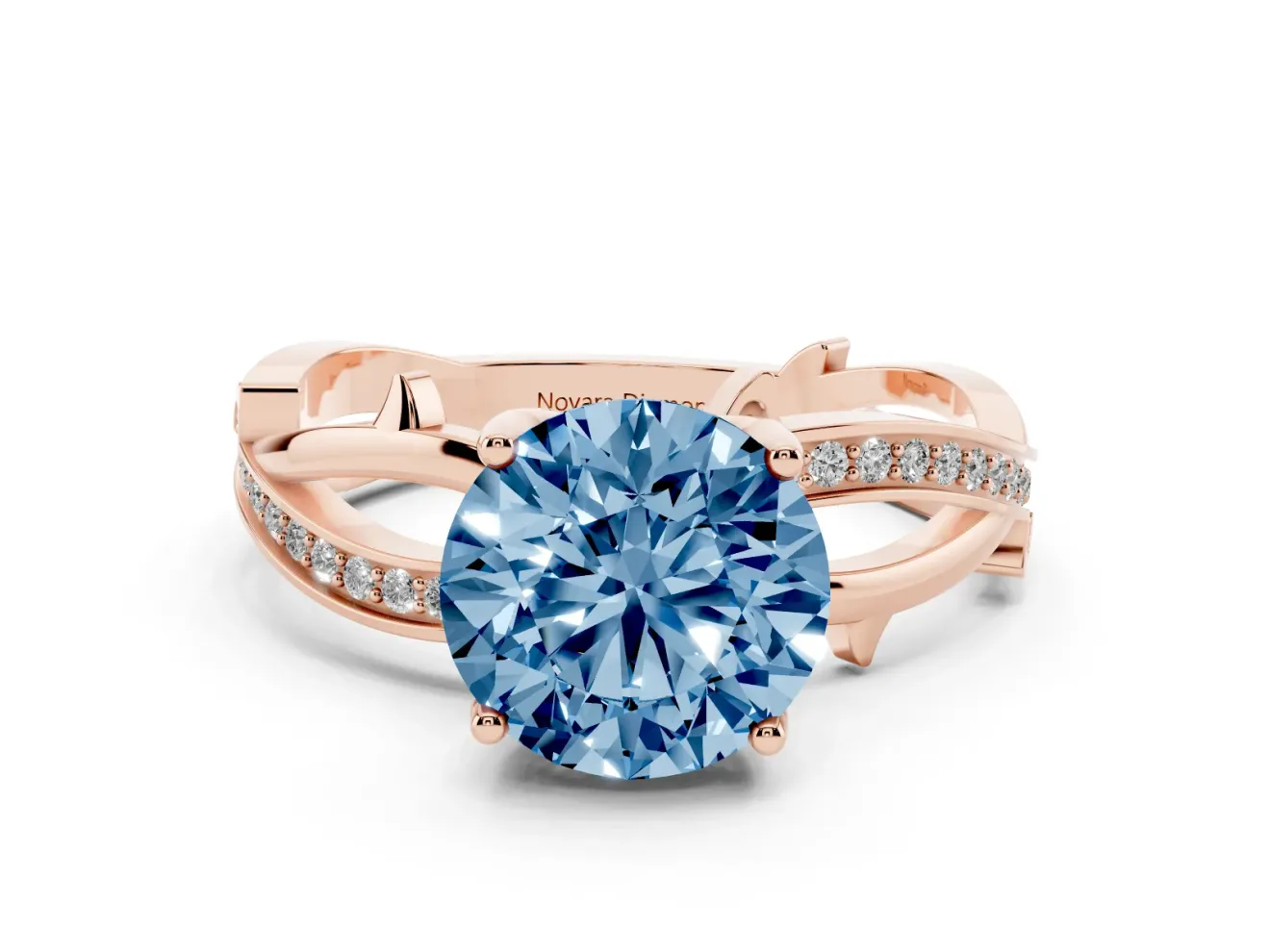 Round Twisted Pavé Engagement Ring Setting for a Fancy Blue Lab-Grown Diamond | Pavé and Plain Strands | Rose Gold