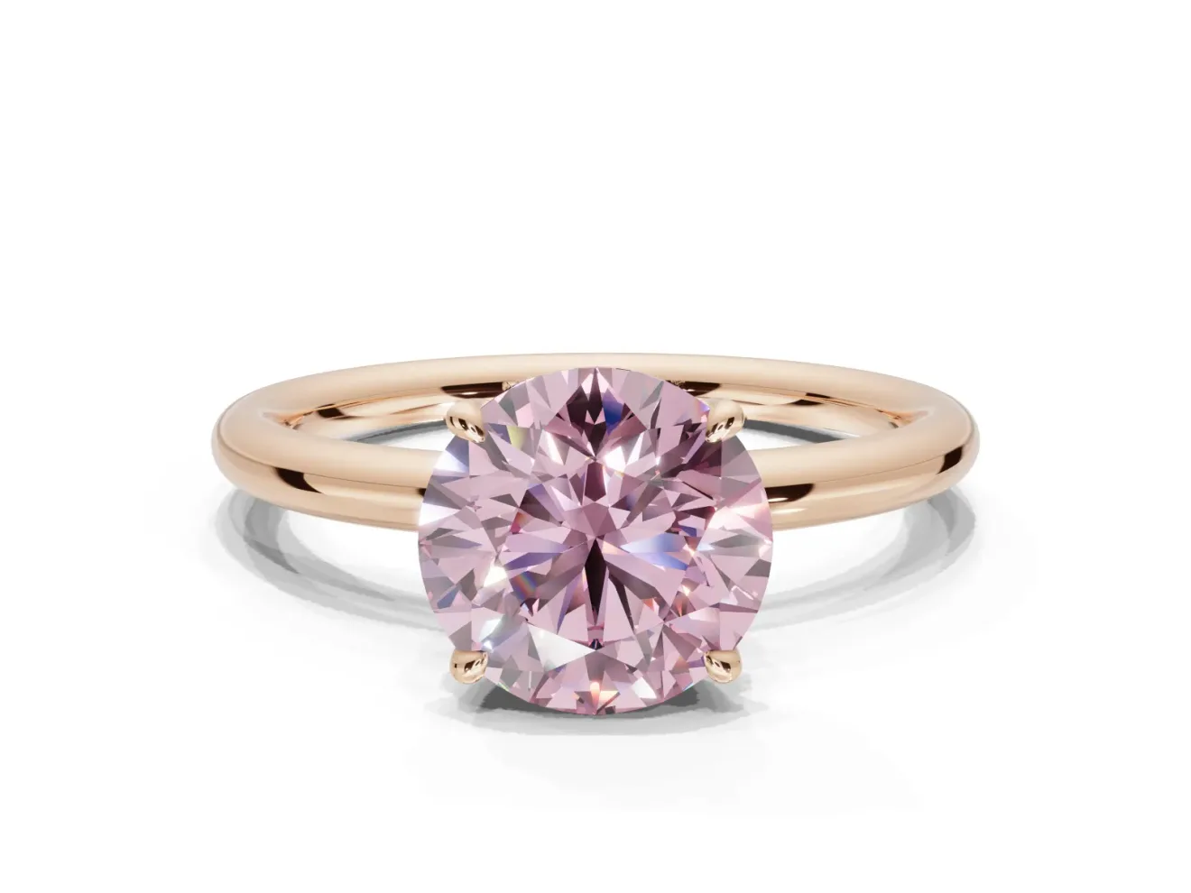 Round Hidden Halo Engagement Ring Setting for a Fancy Pink Lab-Grown Diamond | Rose Gold