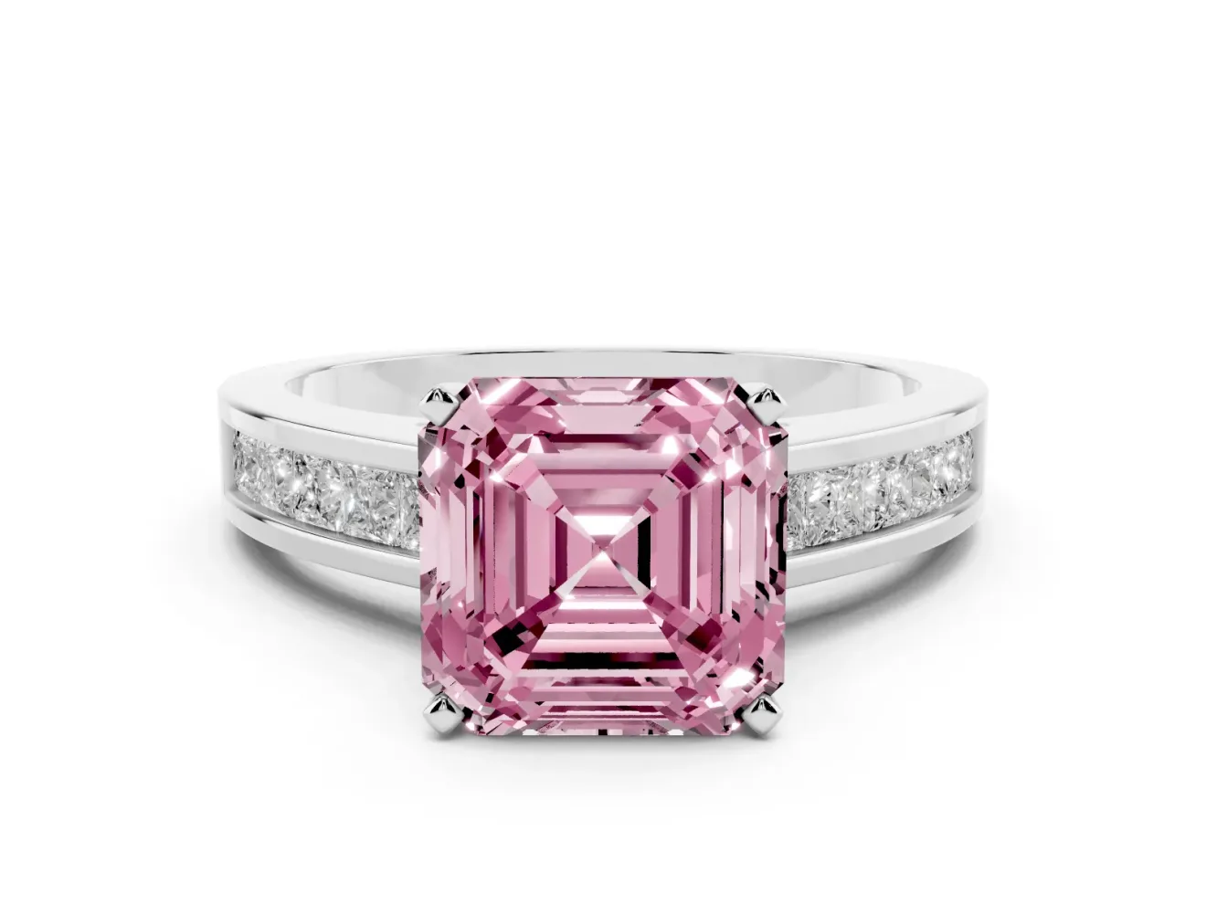 Asscher Cut Channel Engagement Ring Setting for a Fancy Pink Lab-Grown Diamond | Sterling Silver