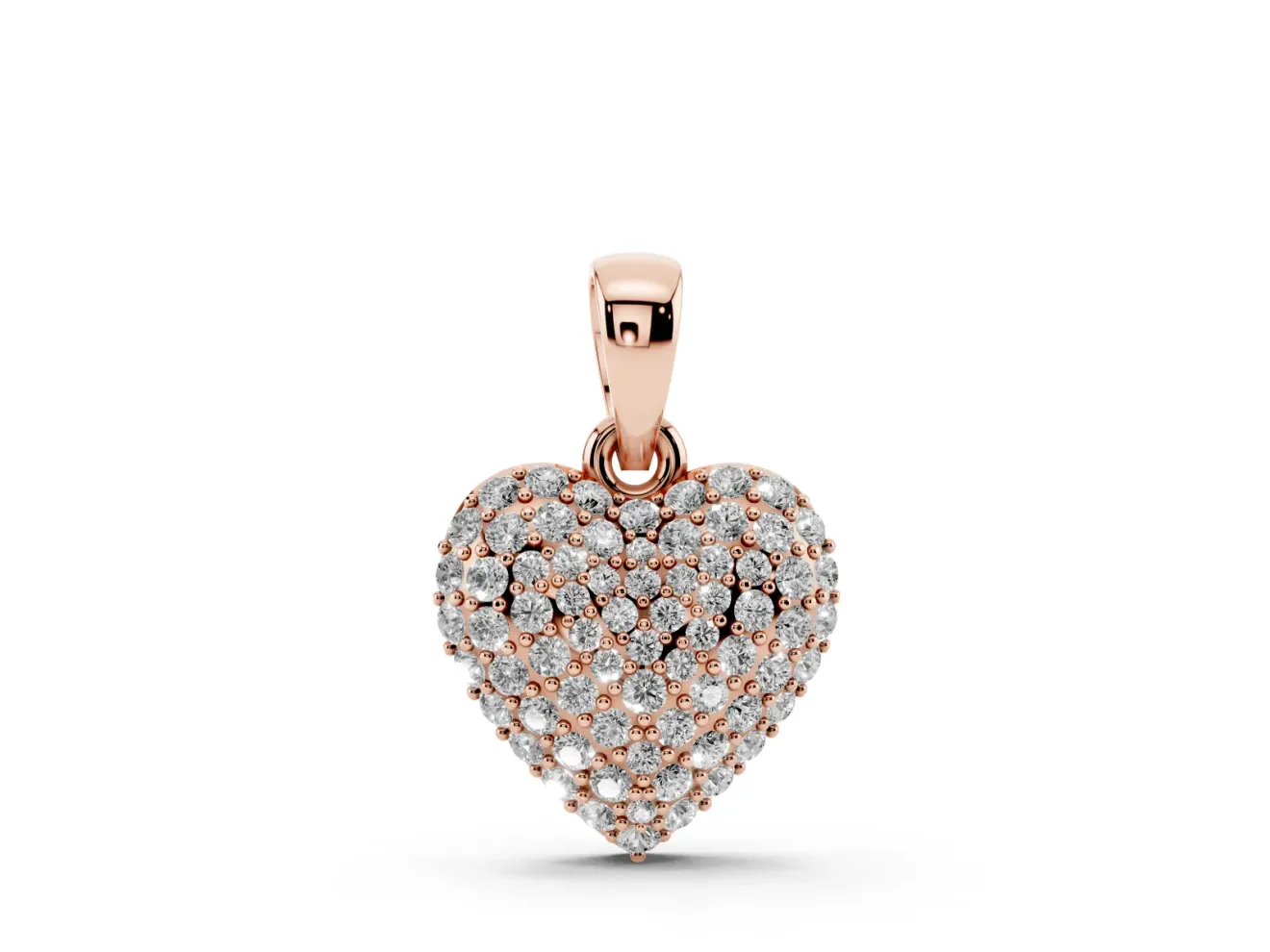 Round Lab-Grown Diamond Pavé Heart Pendant Necklace | Fully Set Face | Rose Gold
