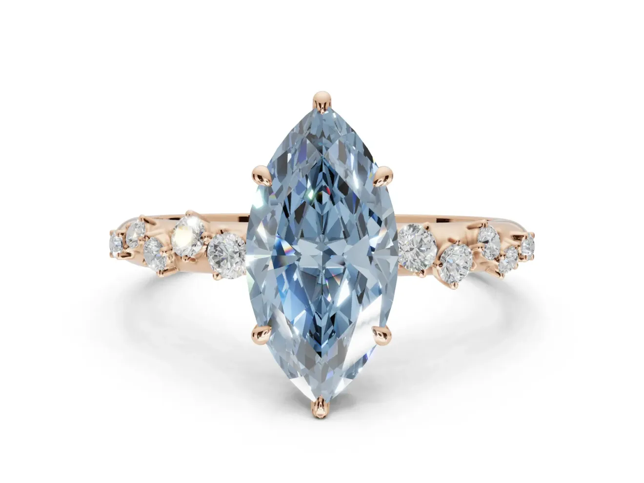 Marquise Graduated Solitaire Engagement Ring Setting for a Fancy Blue Lab-Grown Diamond | Rose Gold