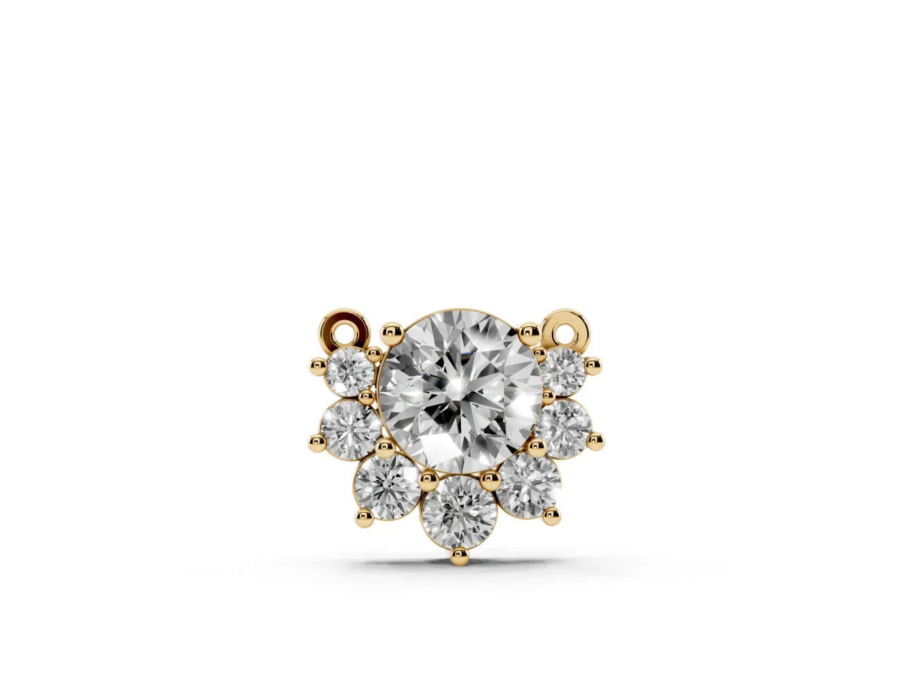 Round Lab-Grown Diamond Fan Cluster Pendant Necklace | Open Top | Yellow Gold