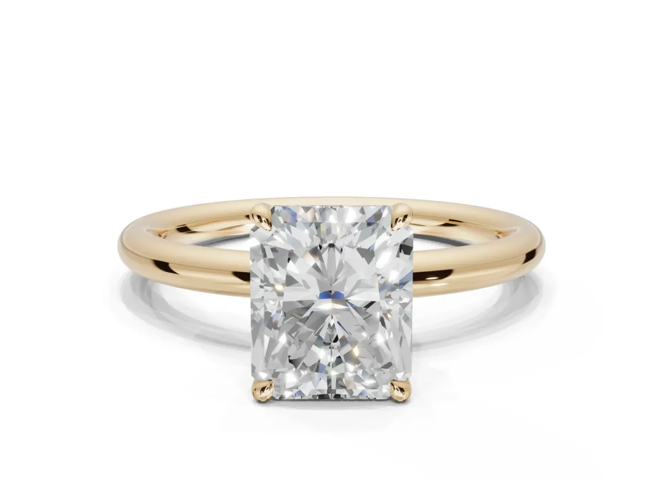 Radiant Cut Hidden Halo Engagement Ring Setting | Thin Plain Band | Yellow Gold