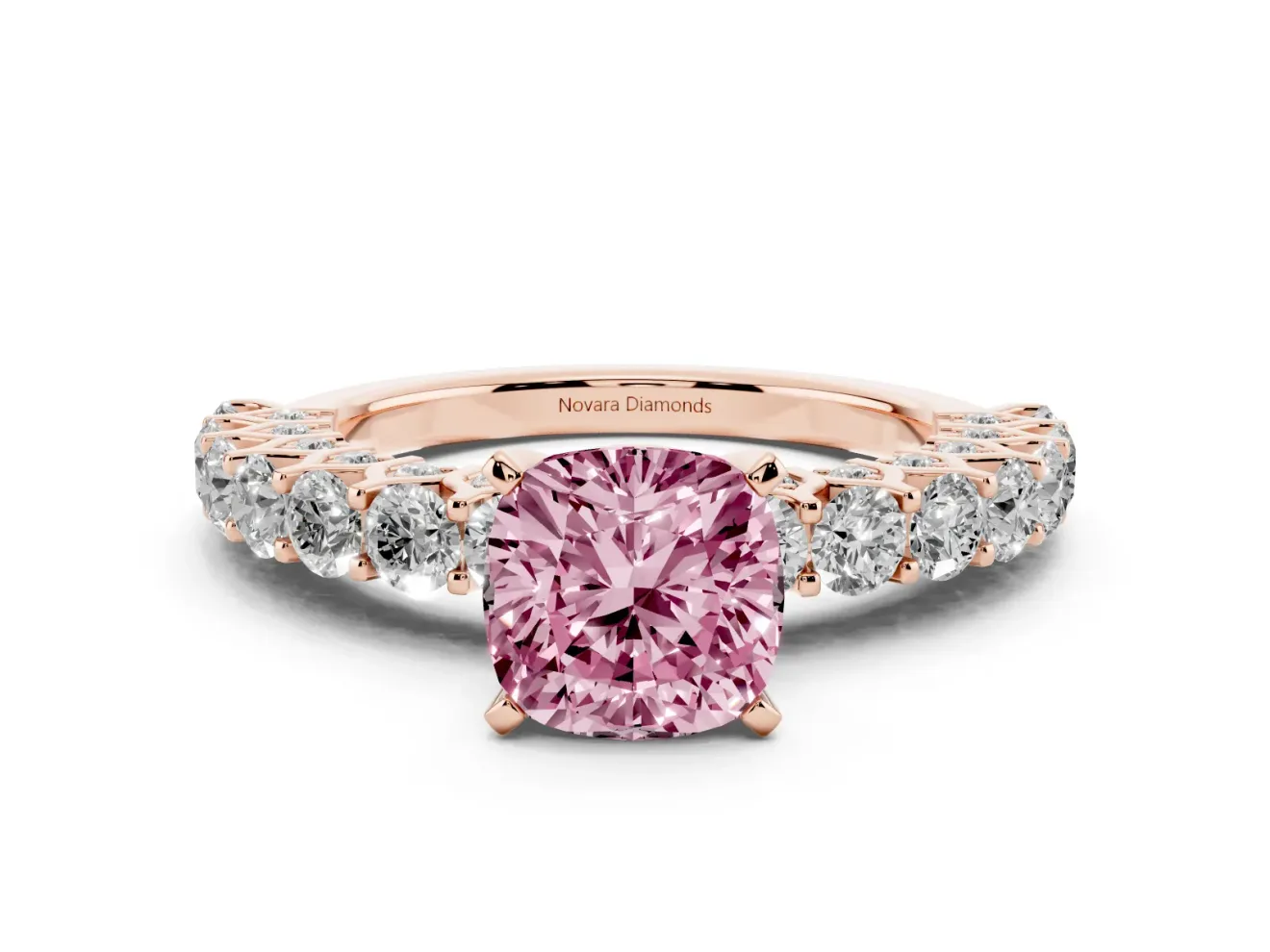 Cushion Cut Shared Prong Engagement Ring Setting for a Fancy Pink Lab-Grown Diamond | Rose Gold