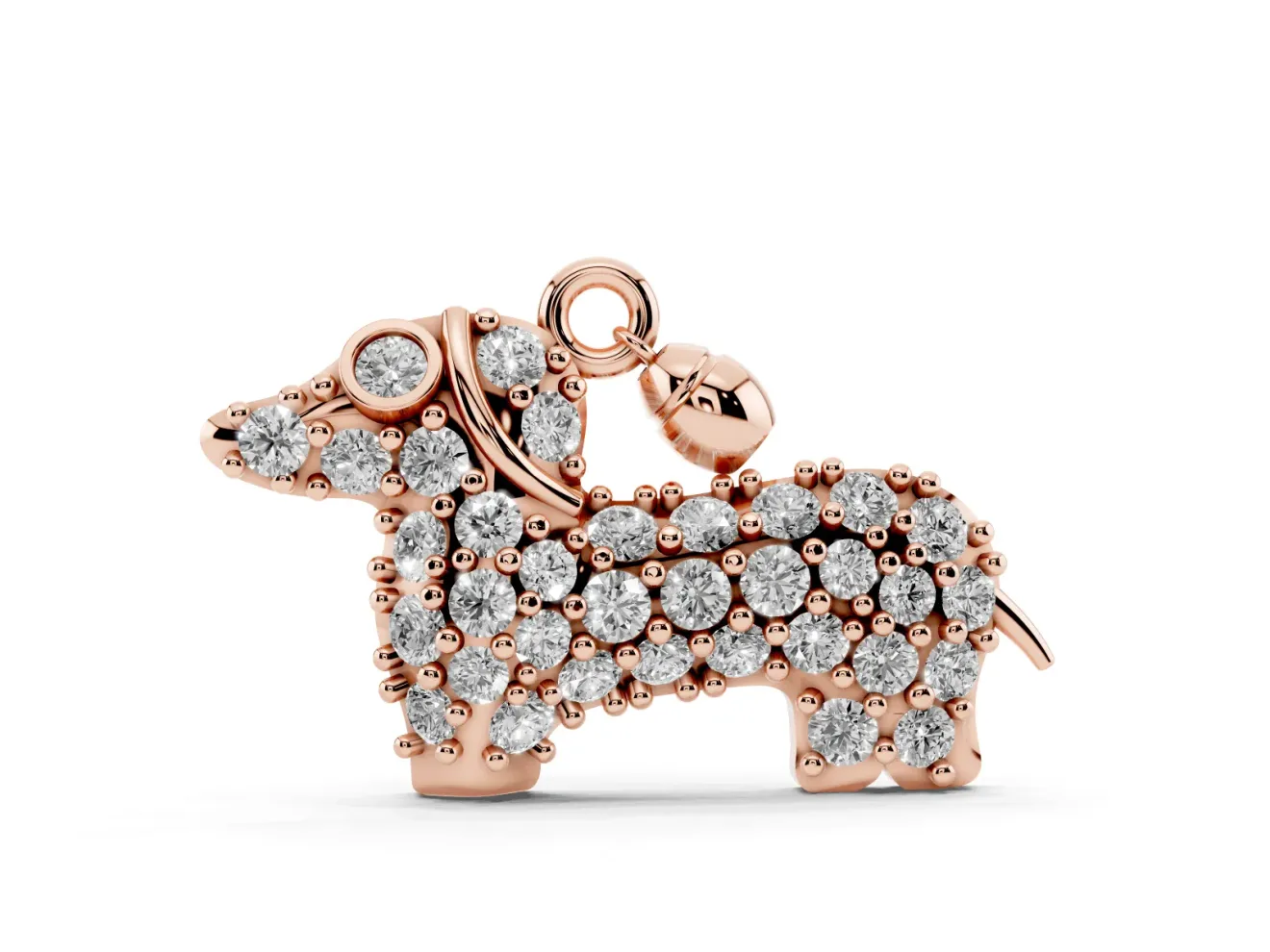 Round Lab-Grown Diamond Dachshund Pendant Necklace | Bell Charm | Rose Gold