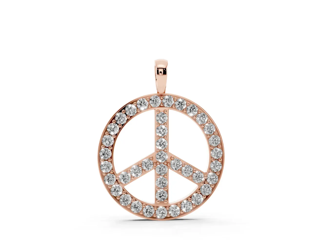 Round Lab-Grown Diamond Pavé Peace Sign Pendant Necklace | Shared Prongs | Rose Gold