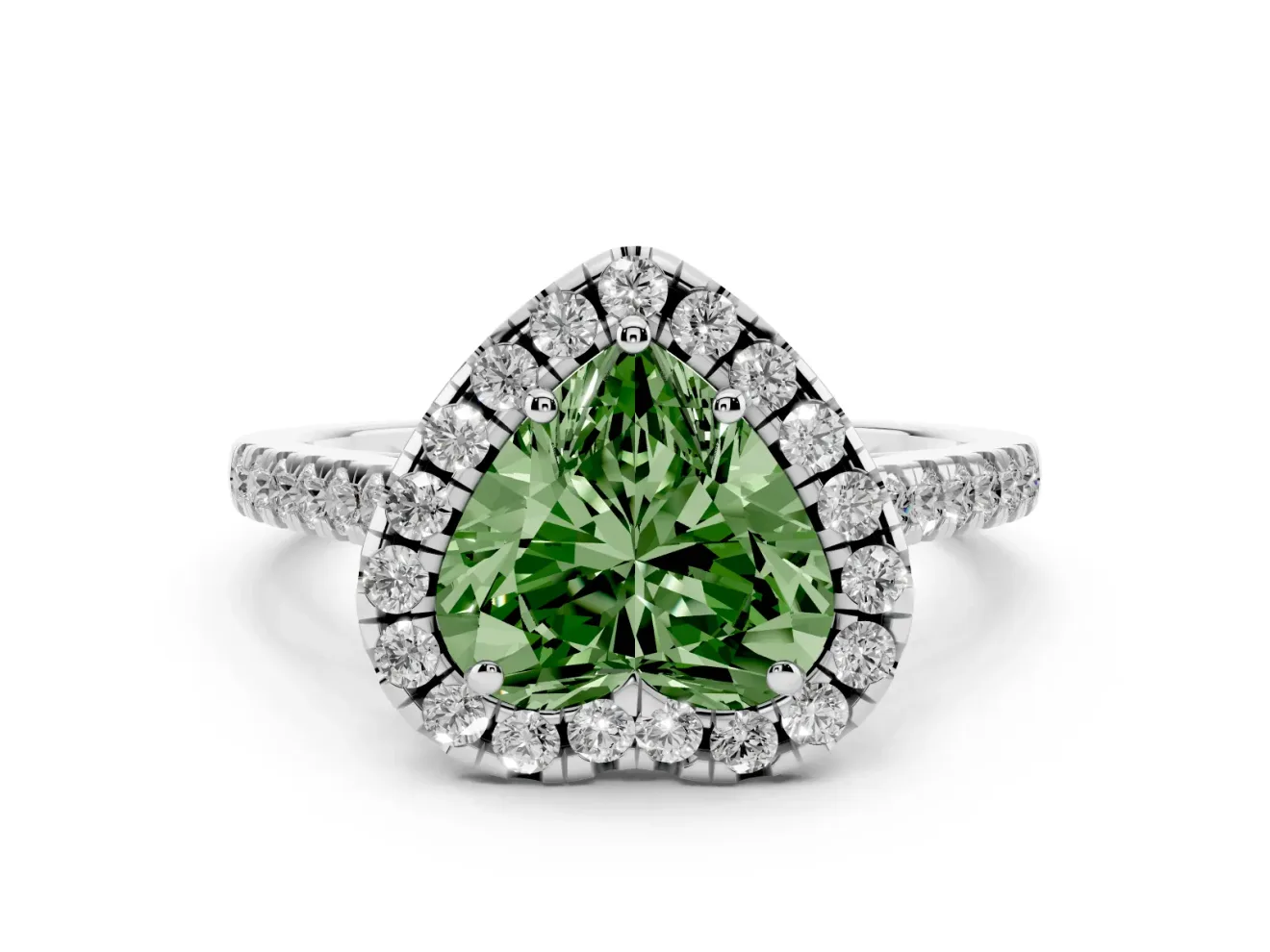 Heart-Shaped Raised Halo Engagement Ring Setting for a Fancy Green Lab-Grown Diamond | White Gold