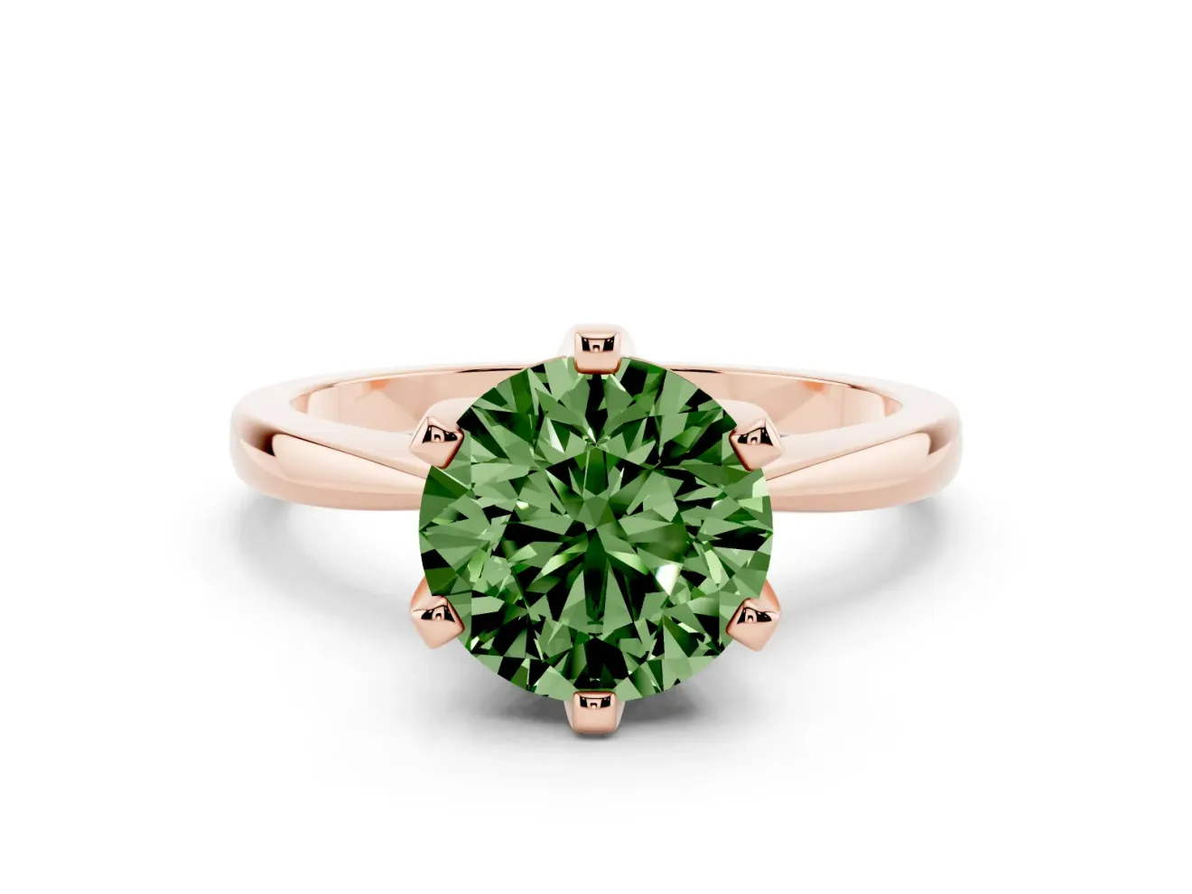 Round Tapered Solitaire Engagement Ring Setting for a Fancy Green Lab-Grown Diamond | Claw Prong Head | Rose Gold