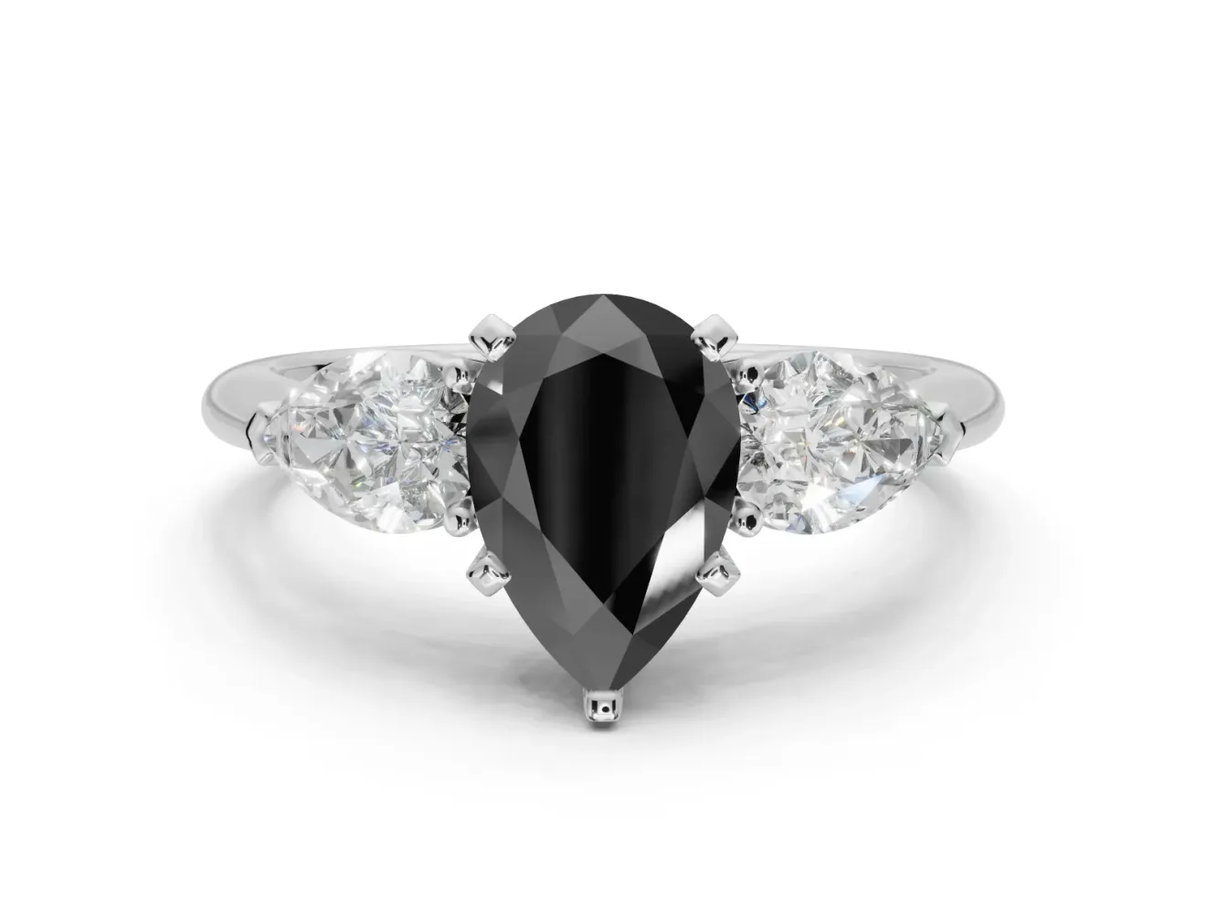 Pear-Shaped Three-Stone Engagement Ring Setting for a Black Center | Pear Side Stones | Platinum