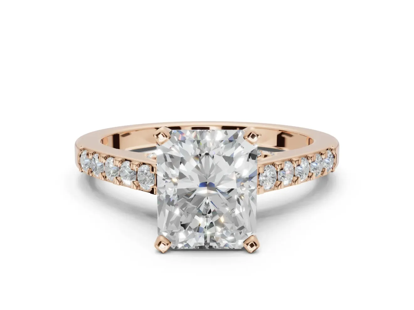 Radiant Cut Pavé Solitaire Engagement Ring Setting | Crossover Gallery | Rose Gold