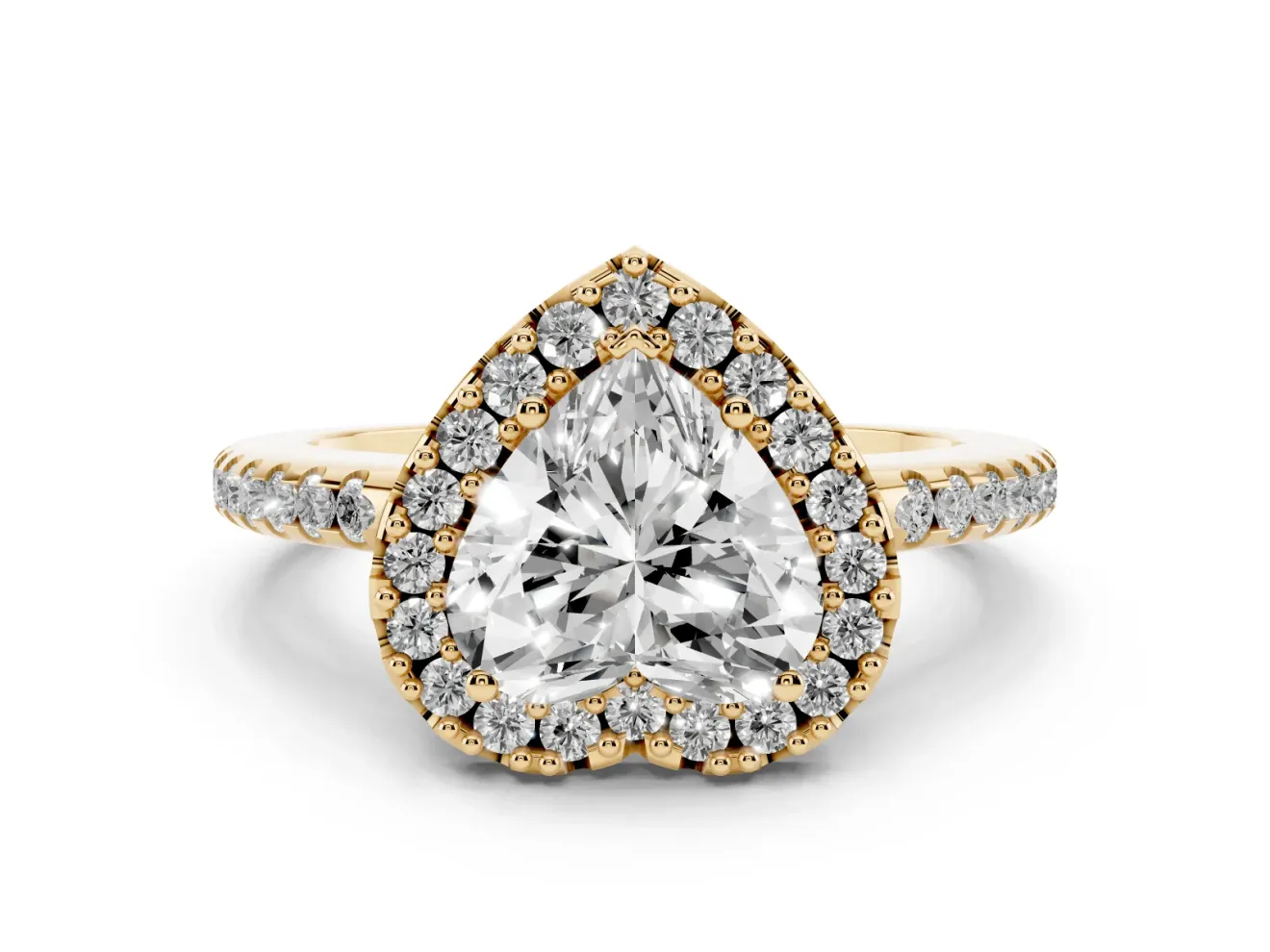 Heart-Shaped Pave Halo Engagement Ring Setting | Pave Band | Yellow Gold