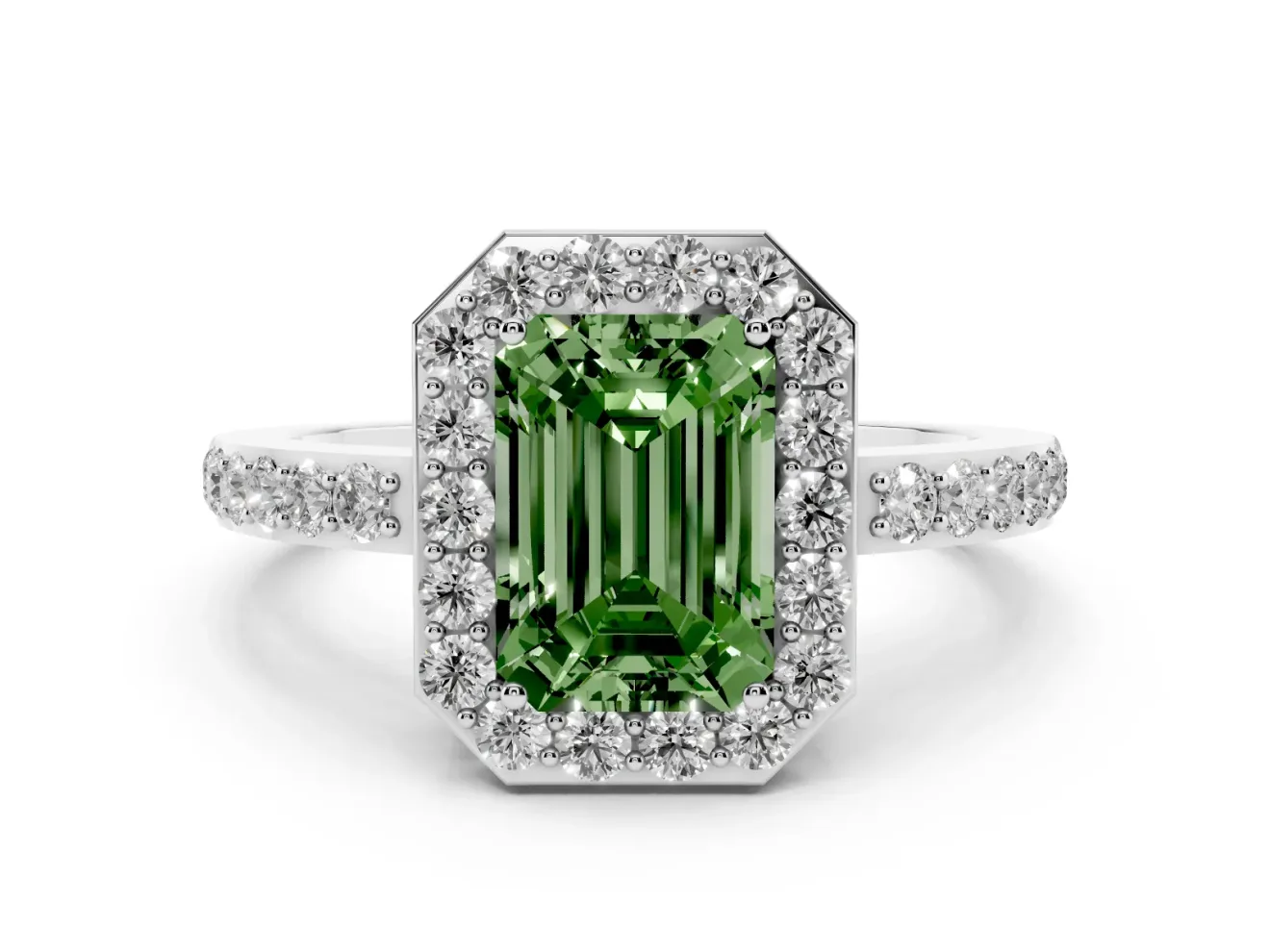 Emerald Cut Halo Engagement Ring Setting for a Fancy Green Lab-Grown Diamond | Platinum - Design NV-24751