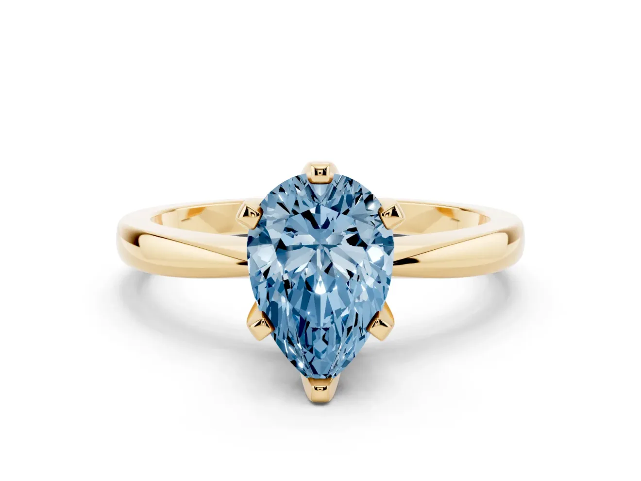 Pear-Shaped Tapered Solitaire Engagement Ring Setting for a Fancy Blue Lab-Grown Diamond | Claw Prong Head | Yellow Gold