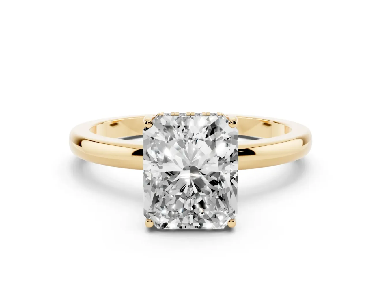 Radiant Cut Hidden Halo Solitaire Engagement Ring Setting | Thin Wire Band | Yellow Gold