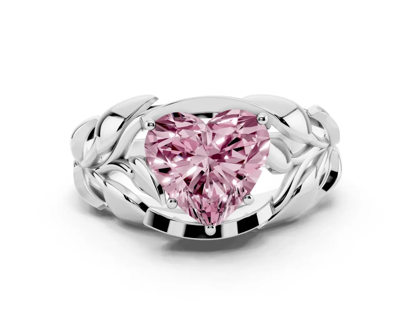 Heart-Shaped Leaf Bypass Engagement Ring Setting for a Fancy Pink Lab-Grown Diamond | Platinum
