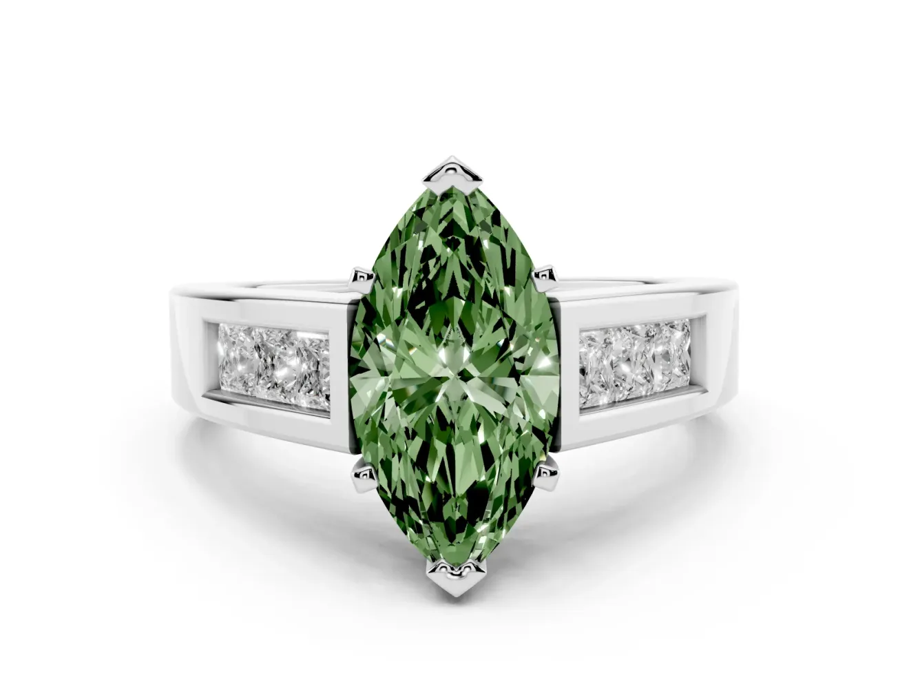 Marquise Channel-Set Engagement Ring Setting for a Fancy Green Lab-Grown Diamond | Platinum