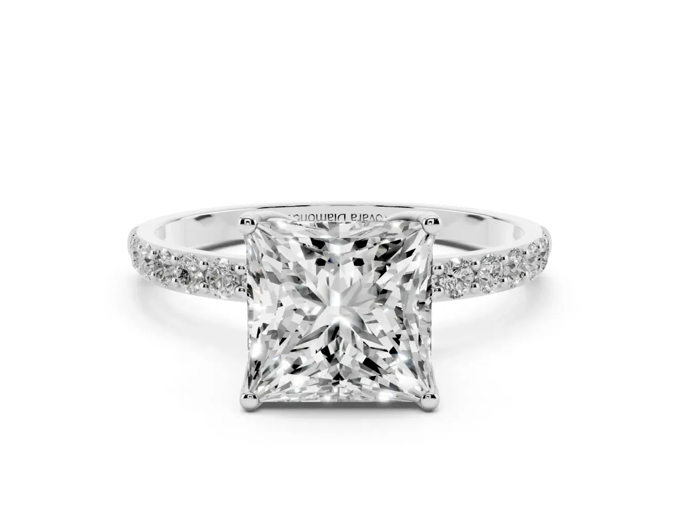 Princess Cut Pave Solitaire Engagement Ring Setting | Fine Line Pave Band | Platinum