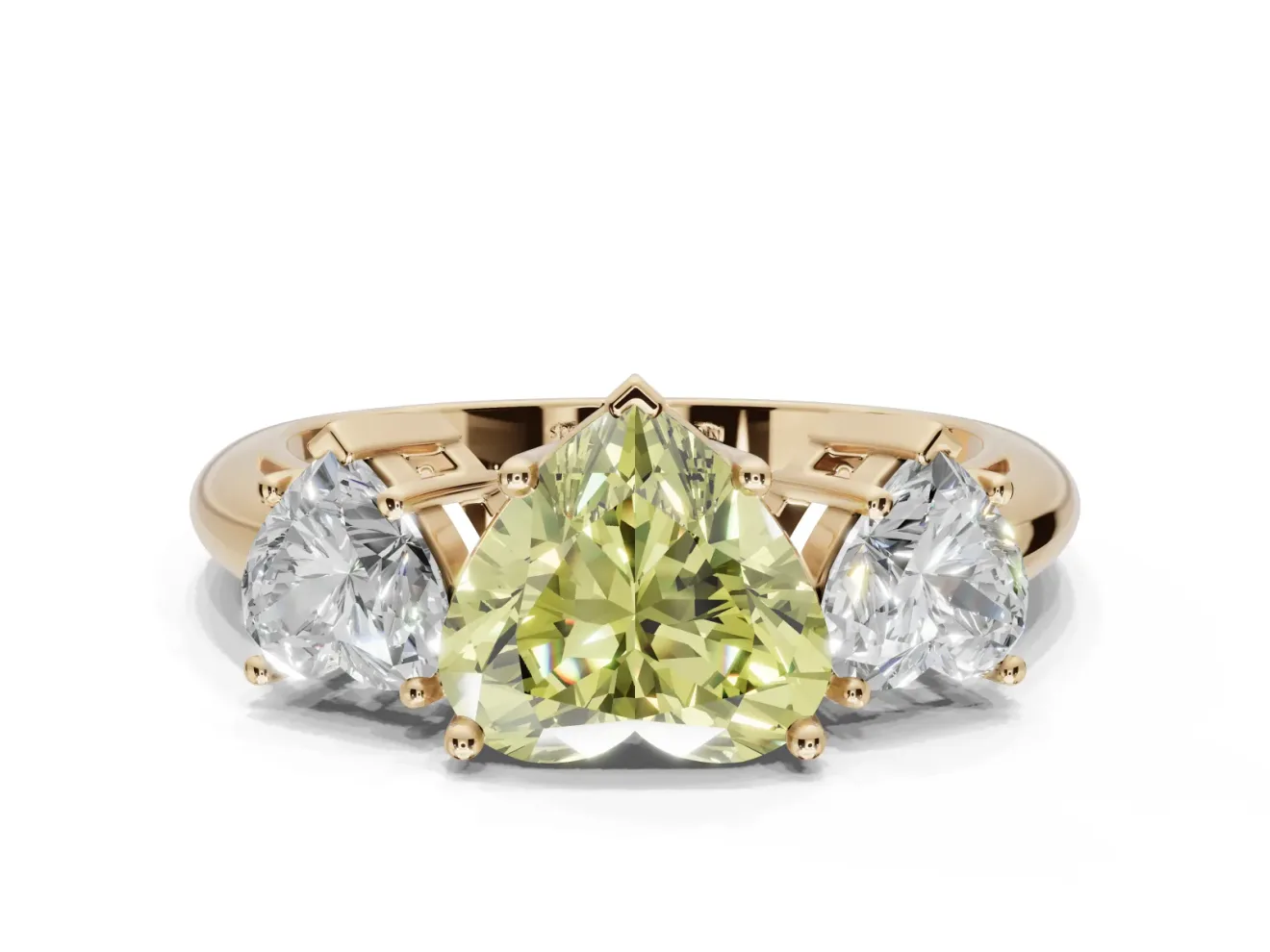 Heart-Shaped 3 Stone Engagement Ring Setting for a Fancy Yellow Lab-Grown Diamond | Yellow Gold - Design NV-24895