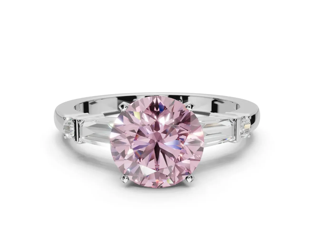 Round Tapered Baguette Engagement Ring Setting for a Fancy Pink Lab-Grown Diamond | Platinum