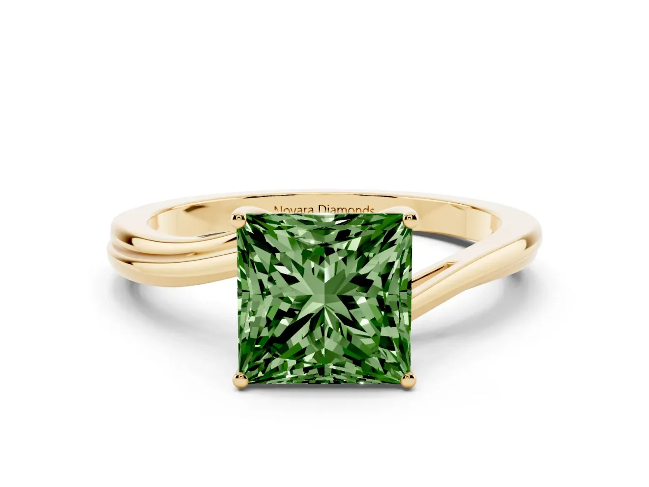 Princess Cut Bypass Solitaire Engagement Ring Setting for a Fancy Green Lab-Grown Diamond | Yellow Gold