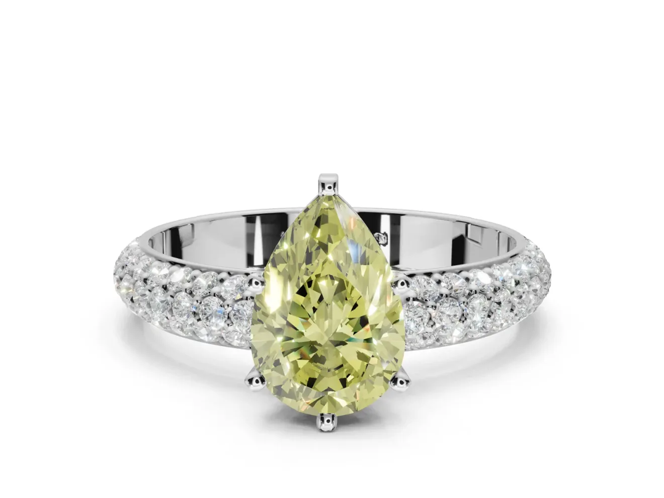 Pear-Shaped Domed Pavé Engagement Ring Setting for a Fancy Yellow Lab-Grown Diamond | Platinum