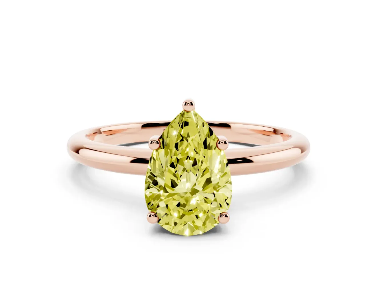 Pear-Shaped Hidden Halo Engagement Ring Setting for a Fancy Yellow Lab-Grown Diamond | Plain Band | Rose Gold