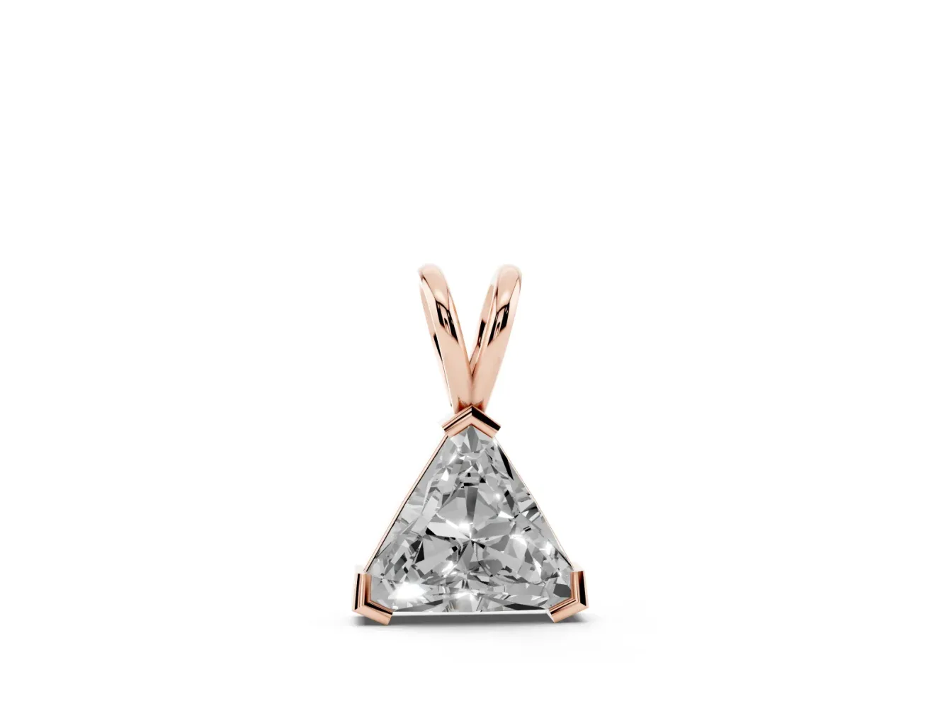 Trillion Lab-Grown Diamond Solitaire Pendant Necklace | V-Tip Corners | Rose Gold