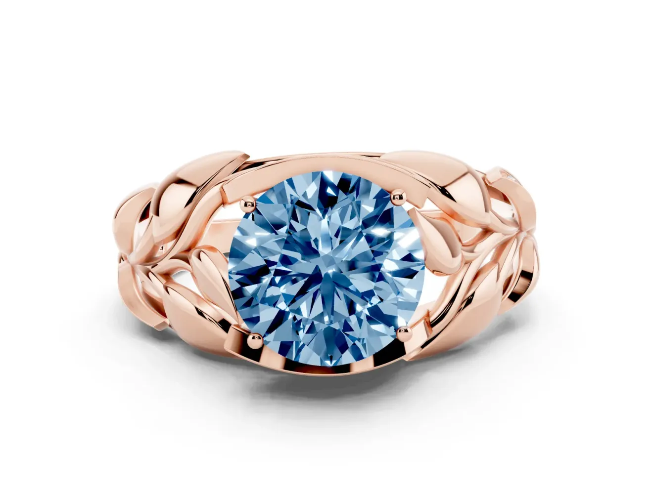Round Leaf Bypass Engagement Ring Setting for a Fancy Blue Lab-Grown Diamond | Rose Gold