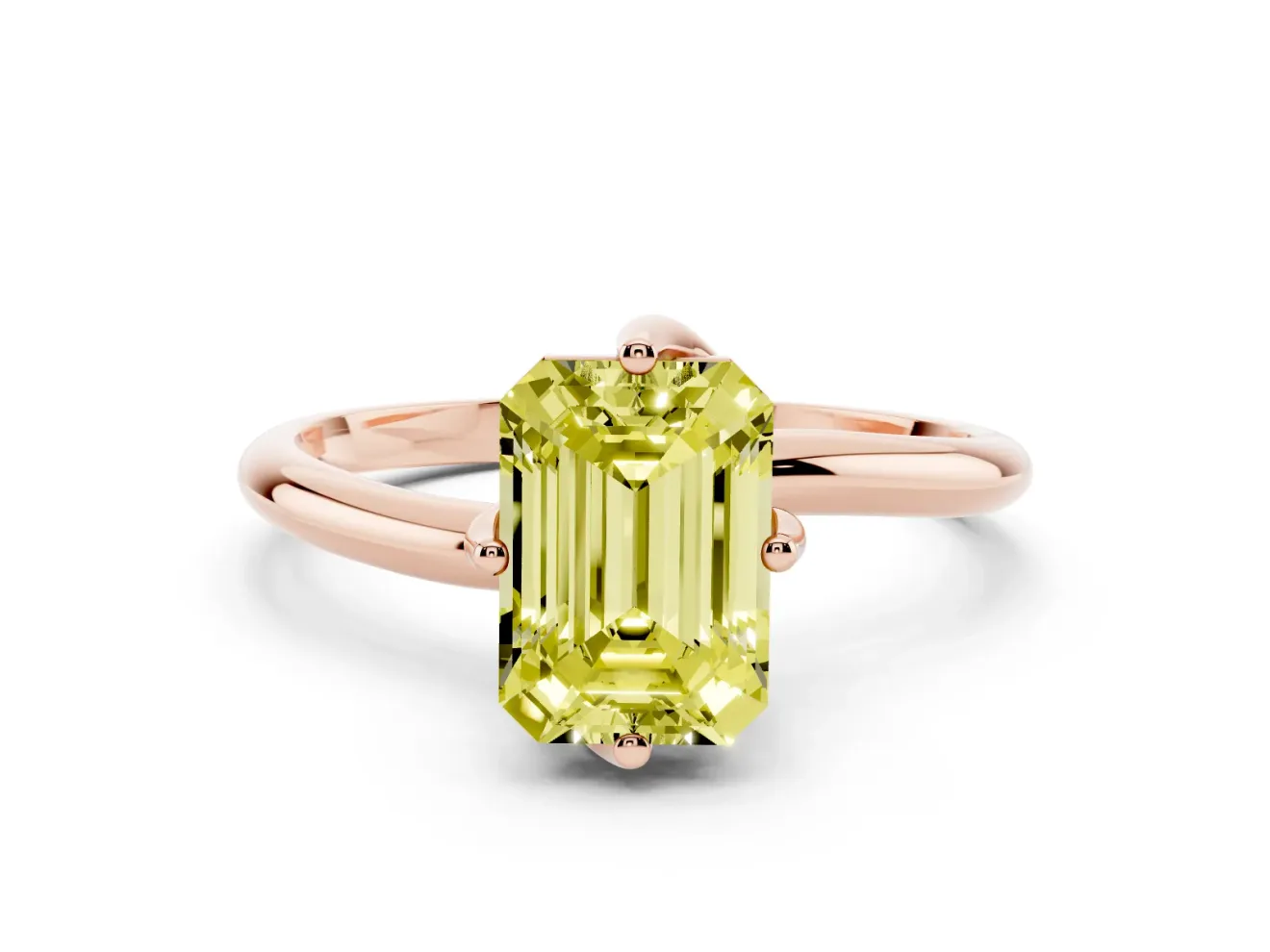 Emerald Cut Bypass Solitaire Engagement Ring Setting for a Fancy Yellow Lab-Grown Diamond | Plain Band | Rose Gold