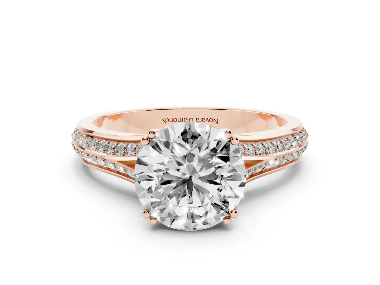 Round Pave Split Shank Engagement Ring Setting | Double Claw Prongs | Rose Gold