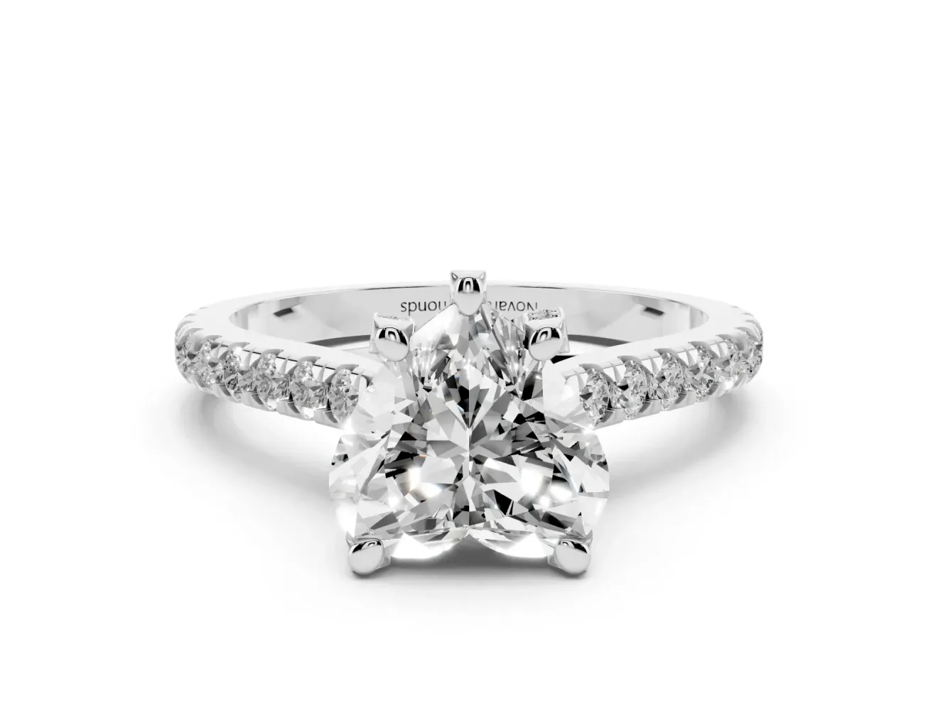 Heart-Shaped Hidden Halo Pave Engagement Ring Setting | Claw Prongs | White Gold