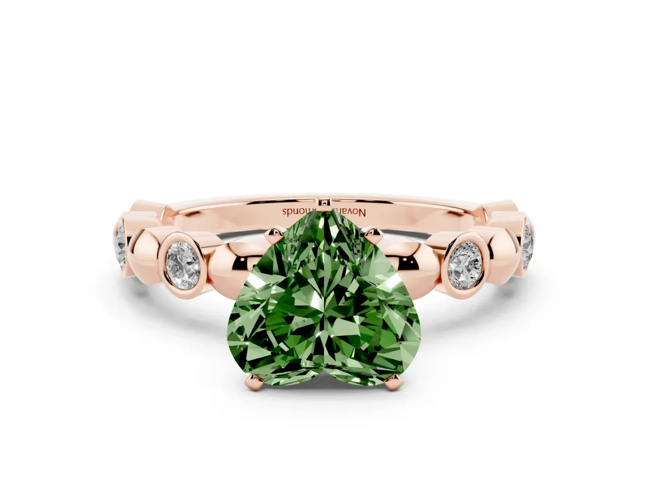 Heart-Shaped Station Engagement Ring Setting for a Fancy Green Lab-Grown Diamond | Rose Gold